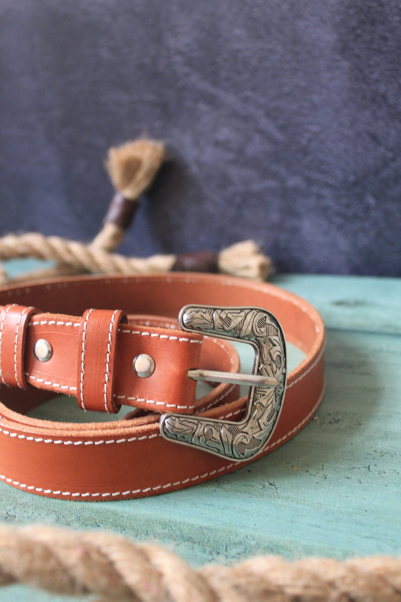 Ceinture écureuil 3cm, couture blanche boucle argent – Image 5