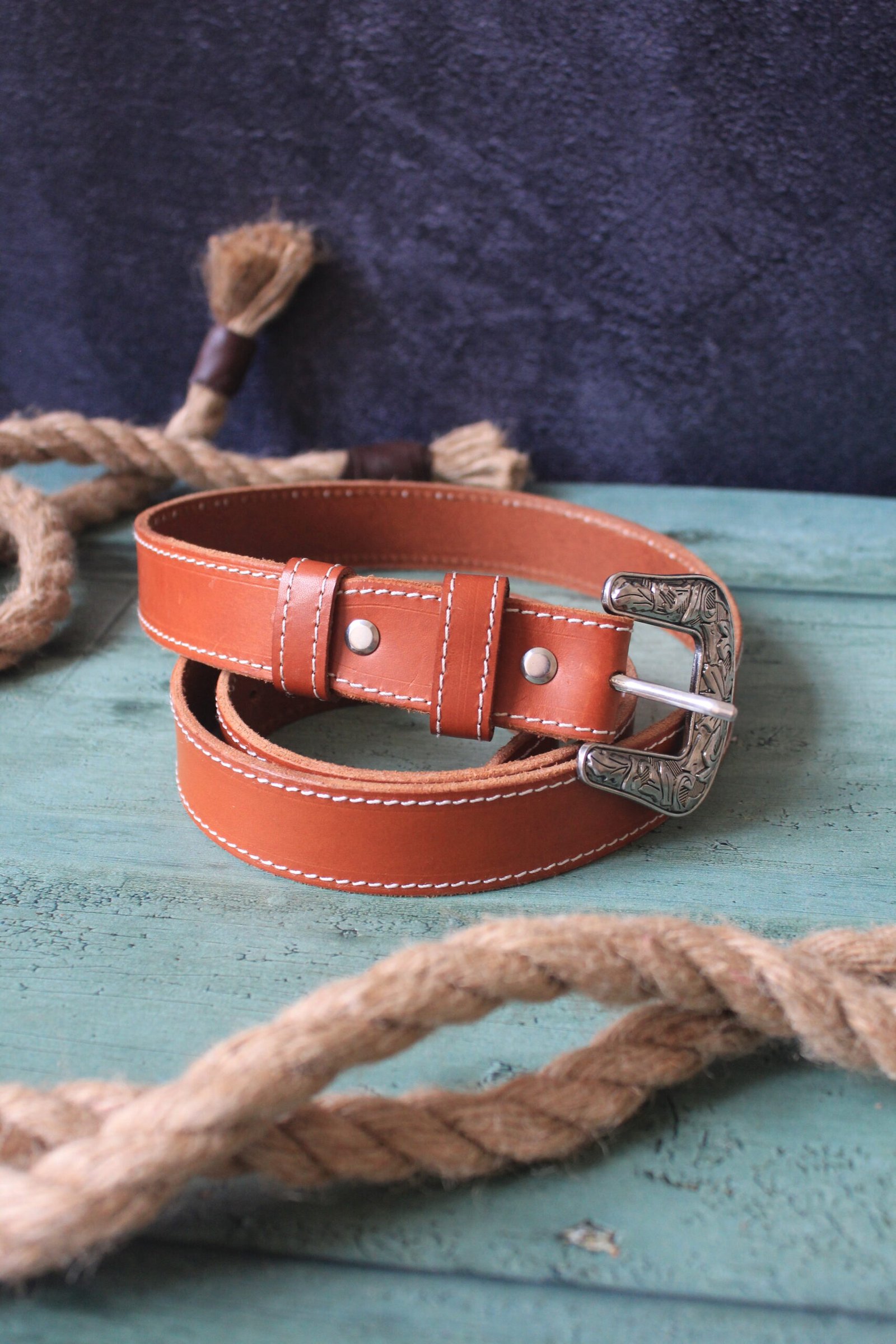 Ceinture écureuil 3cm, couture blanche boucle argent – Image 2
