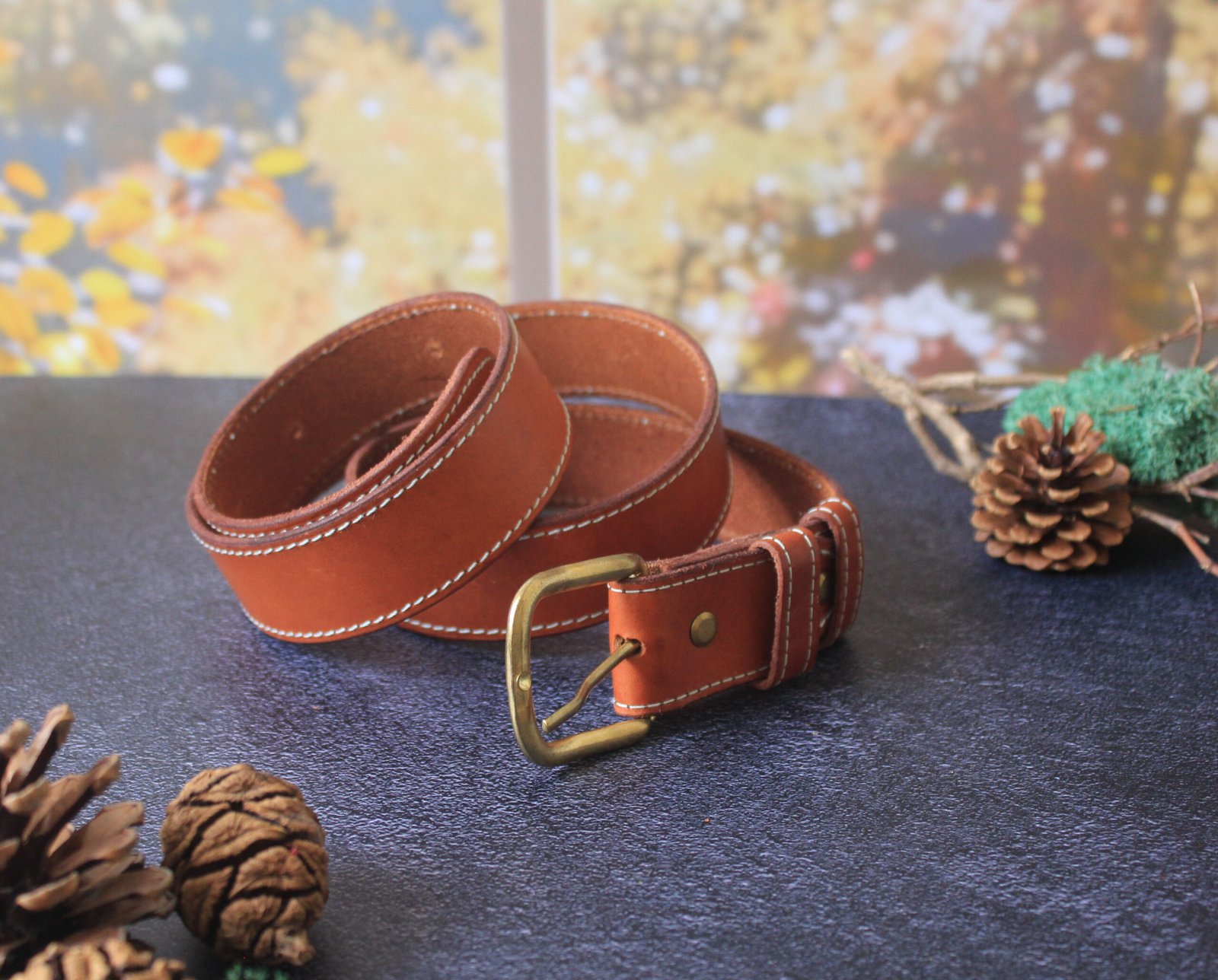 Ceinture écureuil couture vert pâle boucle or – Image 3