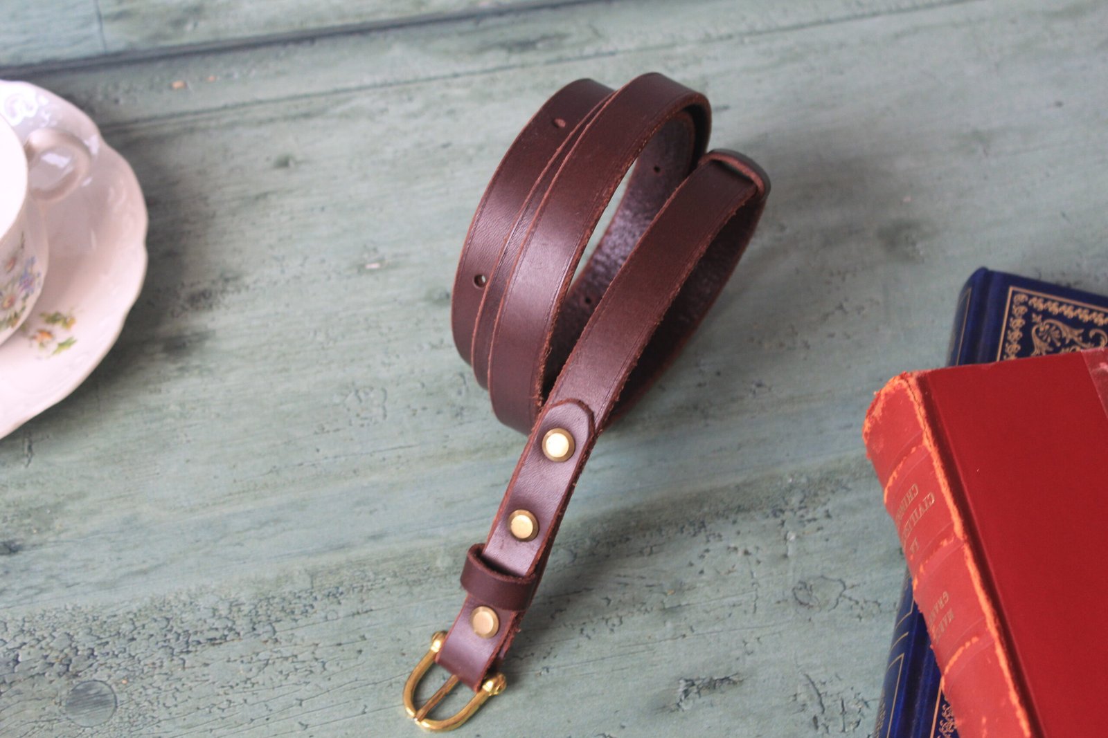 Ceinture fine Bordeau boucle or – Image 2