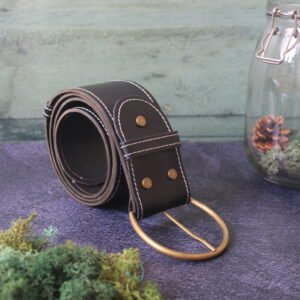 Ceinture large noir boucle or