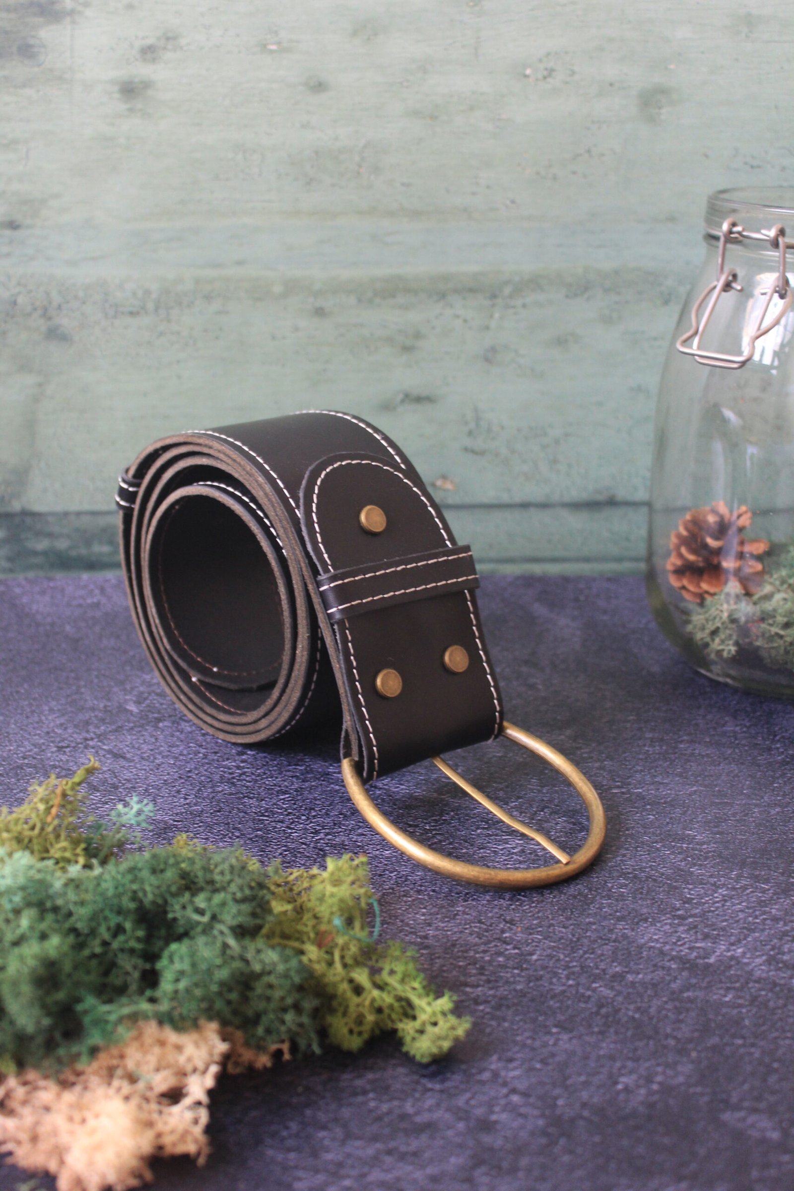 Ceinture large noir boucle or